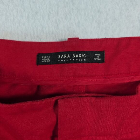Zara Basic Collection Chino Fit Pants Women's  Size 10 Tapered Red Cotton Blend - Picture 5 of 9